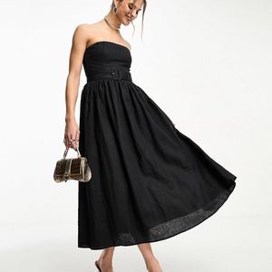 & Other Stories Linen Dress Black Strapless Belted Size 10 Party Graduation